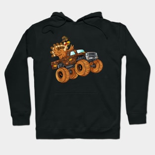 Thanksgiving Turkey Riding Monster Truck Kids Hoodie